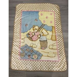 Vintage Teddy Bears Plush Edredonna Spanish Baby Blanket Swinging Warm